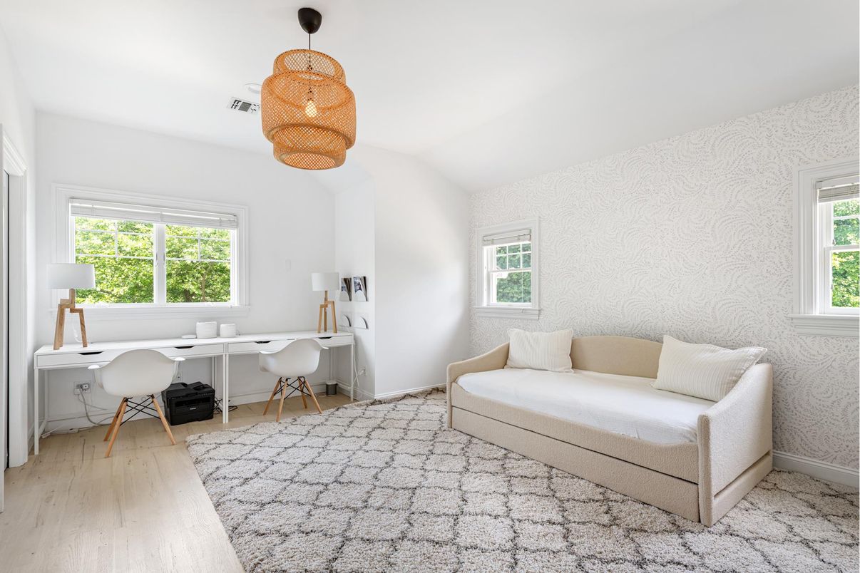 Home Office, Interior, Pendant Lights, Wood Texture Flooring