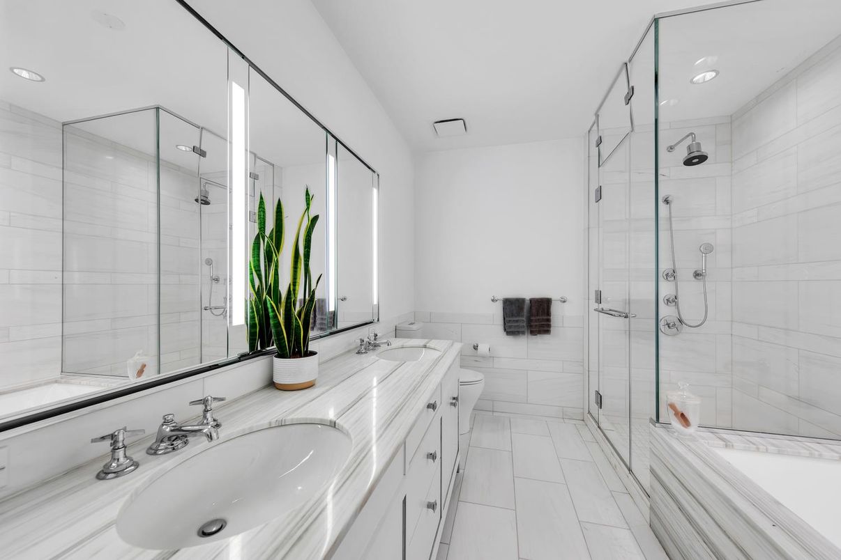 Bathroom, Dual Sink Vanities, Glass Shower, Interior, Recessed Lighting