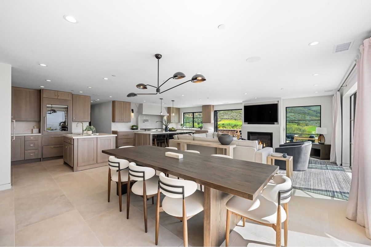 Dining room, Fireplace, Interior, Kitchen, Living room, Pendant Lights, Recessed Lighting, Stainless Steel Appliances