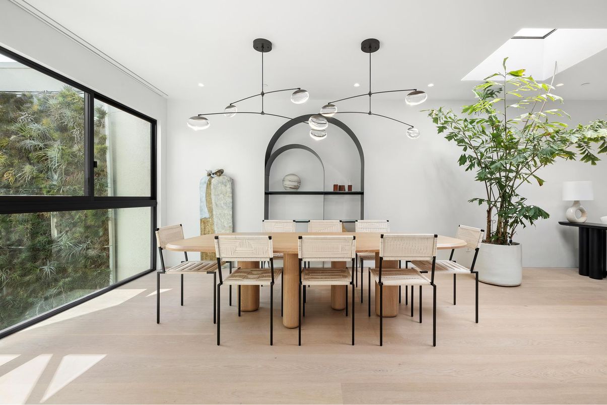Fireplace, Interior, Kitchen, Living room, Pendant Lights, Recessed Lighting, Wood Texture Flooring