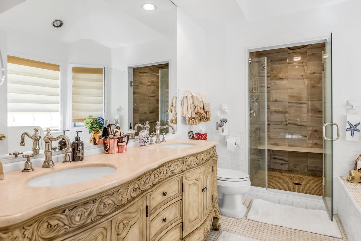 Bathroom, Dual Sink Vanities, Glass Shower, Interior, Recessed Lighting