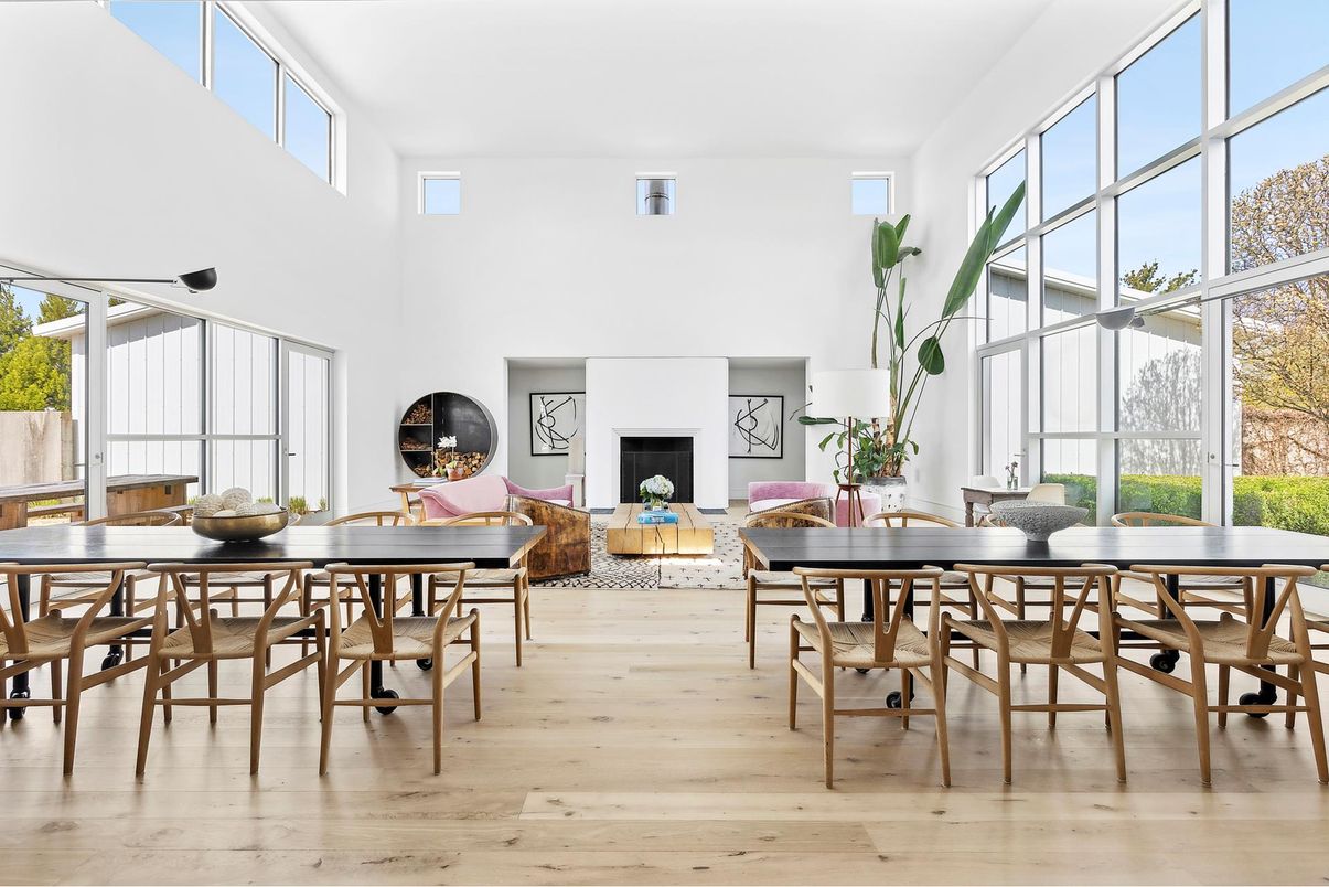 Dining room, Fireplace, Interior, Living room, Wood Texture Flooring