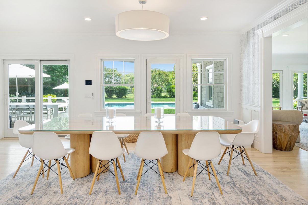Dining room, Interior, Recessed Lighting, Wood Texture Flooring