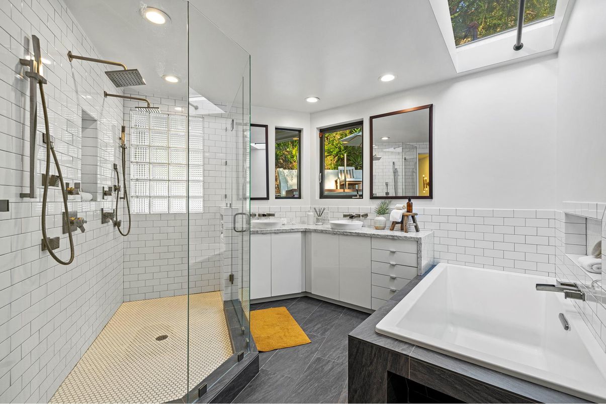 Bathroom, Dual Sink Vanities, Glass Shower, Interior, Recessed Lighting