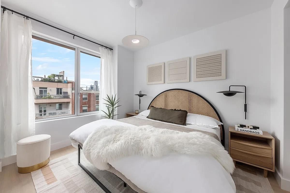 Bedroom, Interior, Pendant Lights, Wood Texture Flooring