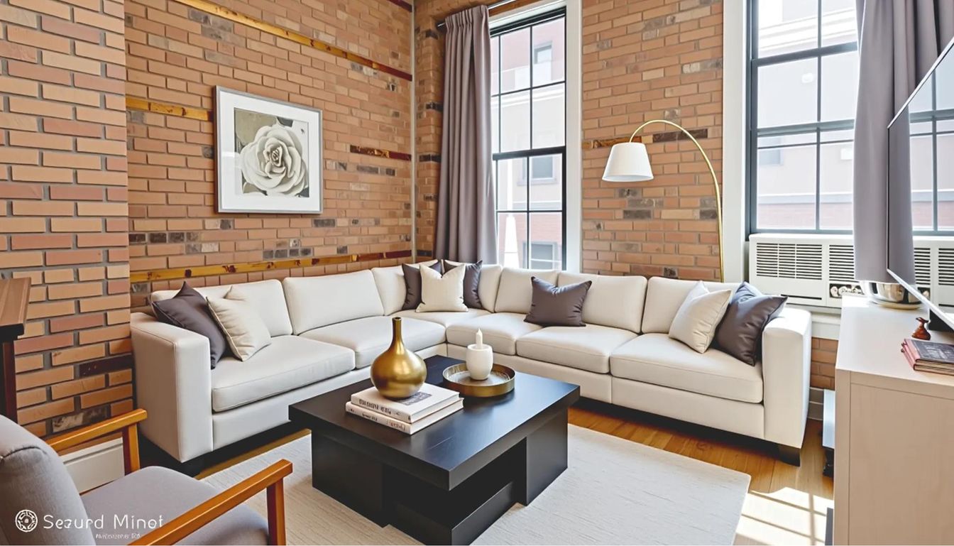 Interior, Living room, Stone Walls, Wood Texture Flooring