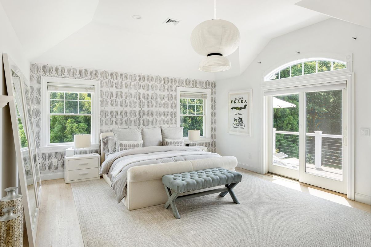 Bedroom, Interior, Pendant Lights, Wood Texture Flooring