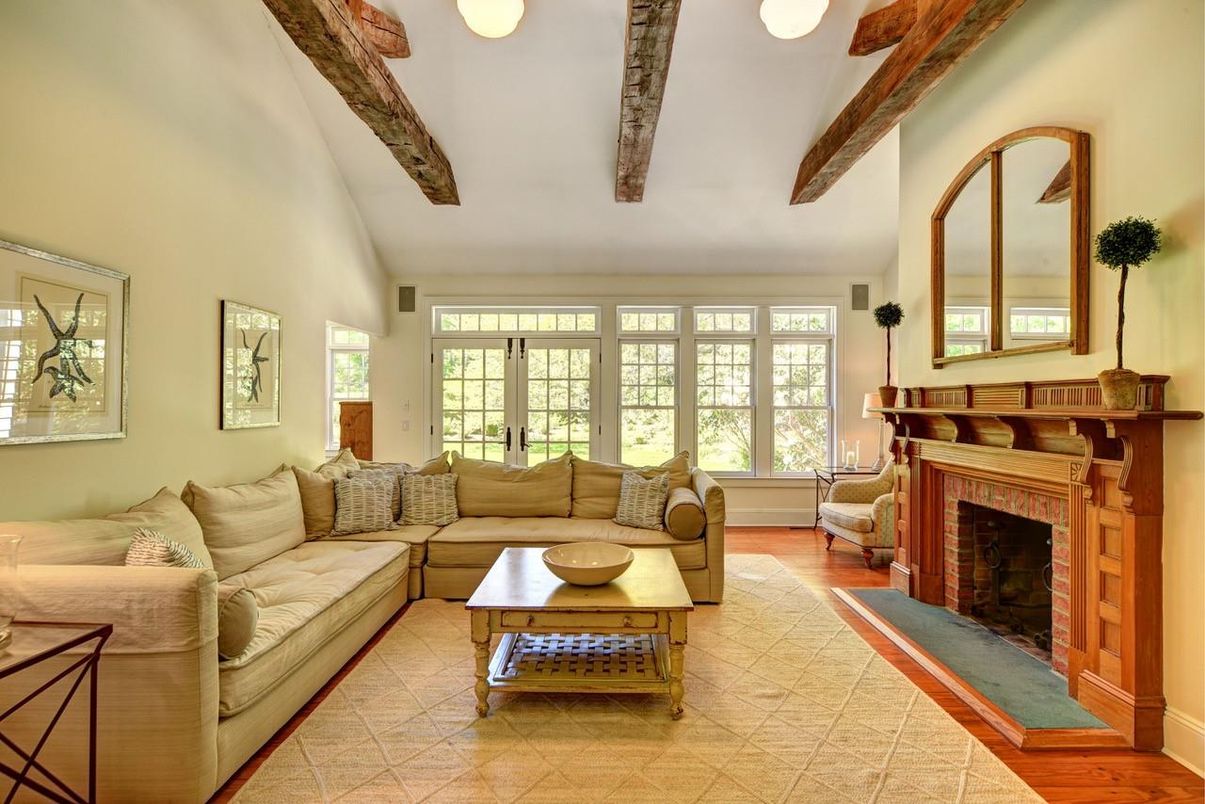 Fireplace, Interior, Living room, Wooden Beams, Wood Texture Flooring