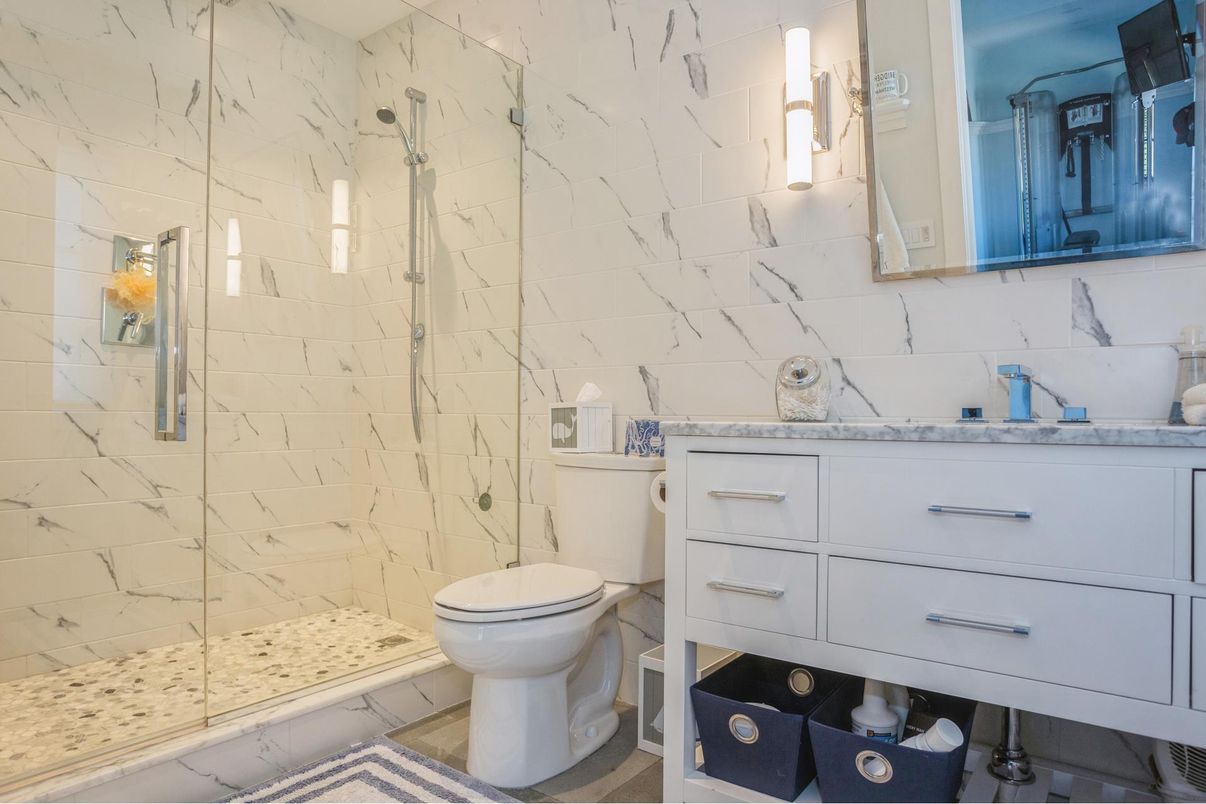 Bathroom, Glass Shower, Interior, Marble Walls