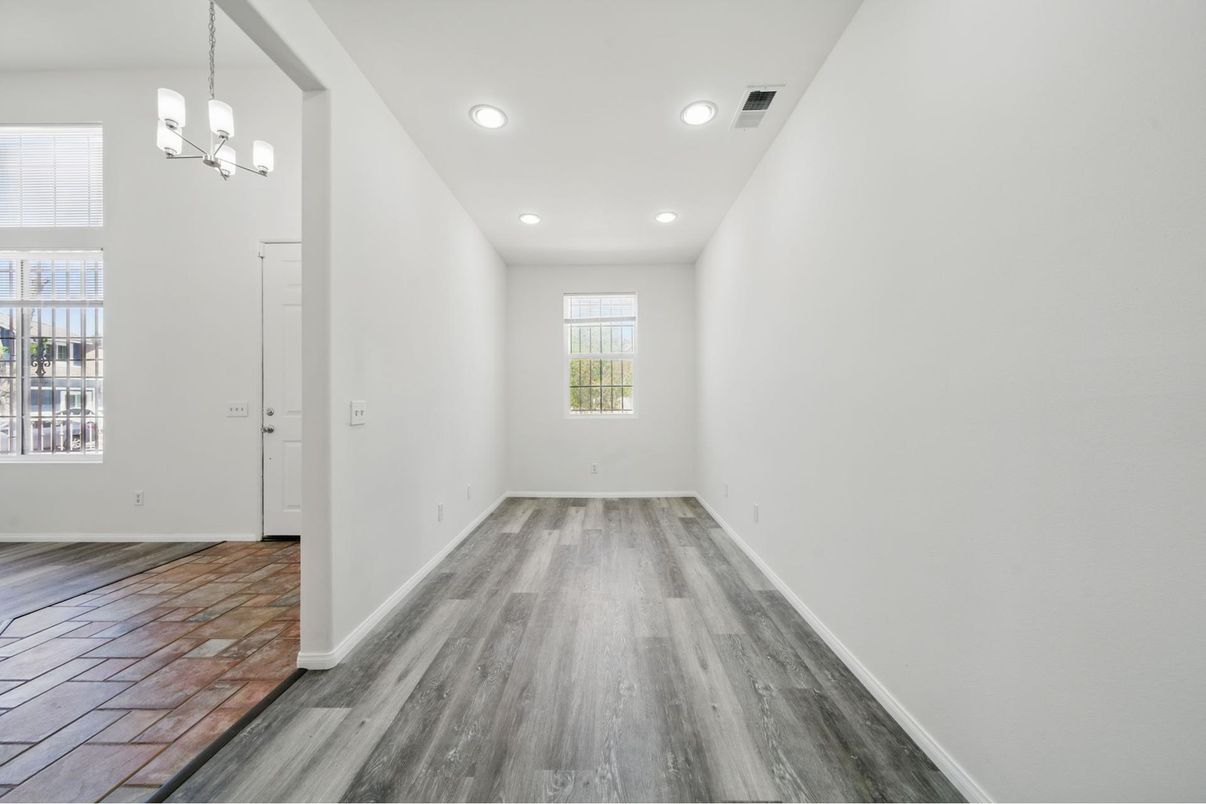 Empty room, Interior, Pendant Lights, Recessed Lighting, Wood Texture Flooring