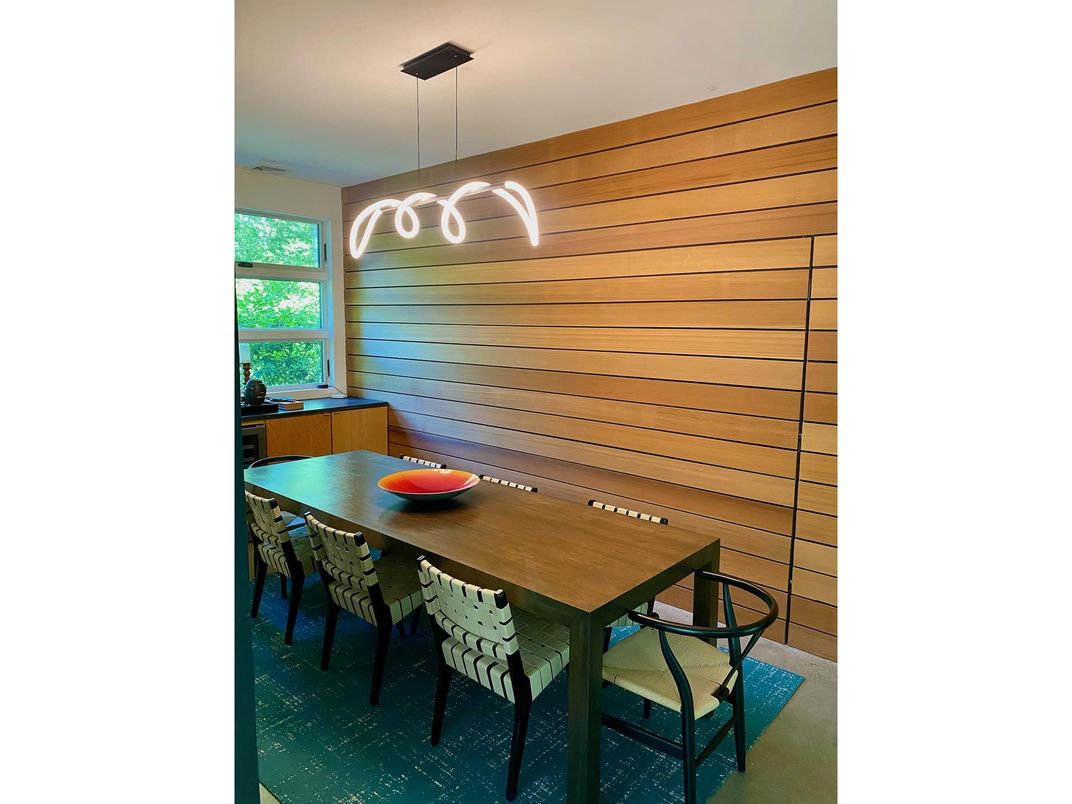 Dining room, Interior, Pendant Lights, Wooden Walls