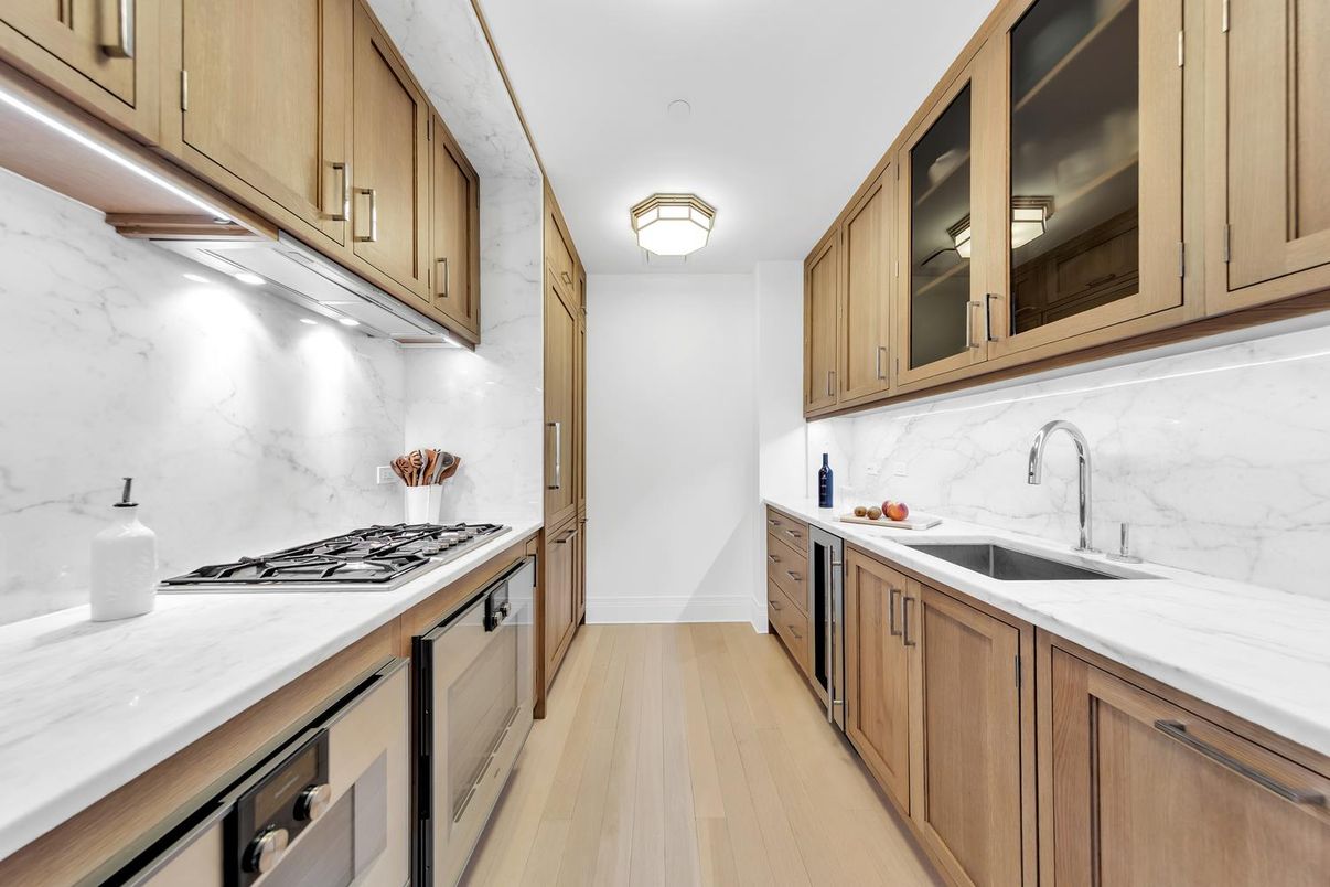 Interior, Kitchen, Marble Walls, Wood Texture Flooring