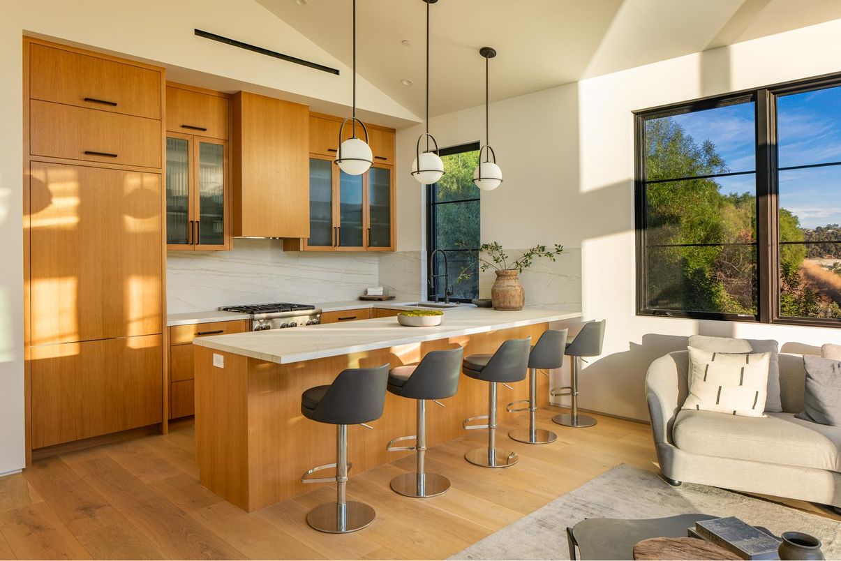 Interior, Kitchen, Pendant Lights, Wood Texture Flooring