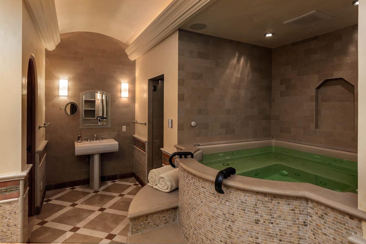 Bathroom, Interior, Recessed Lighting, Stone Walls