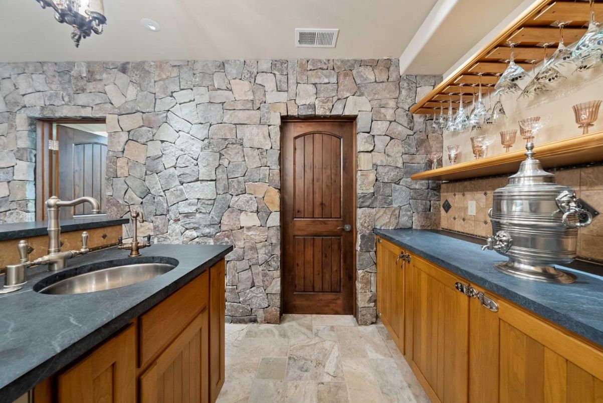 Interior, Kitchen, Recessed Lighting, Stone Walls