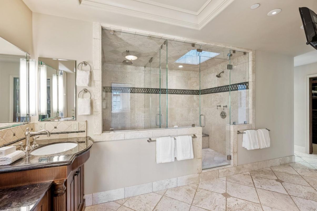 Bathroom, Glass Shower, Interior, Recessed Lighting