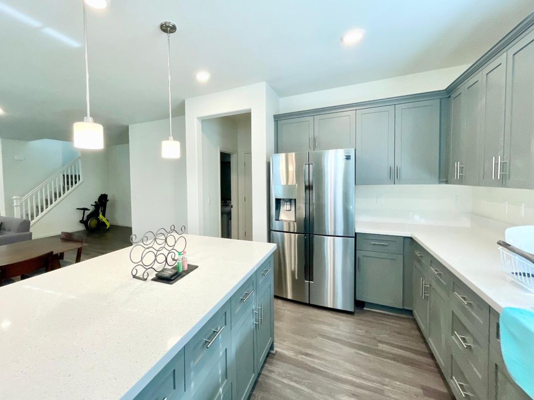 Interior, Kitchen, Pendant Lights, Recessed Lighting, Wood Texture Flooring