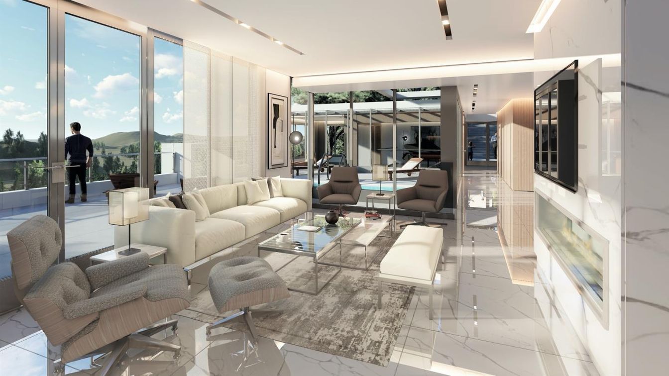 Interior, Living room, Marble, Recessed Lighting