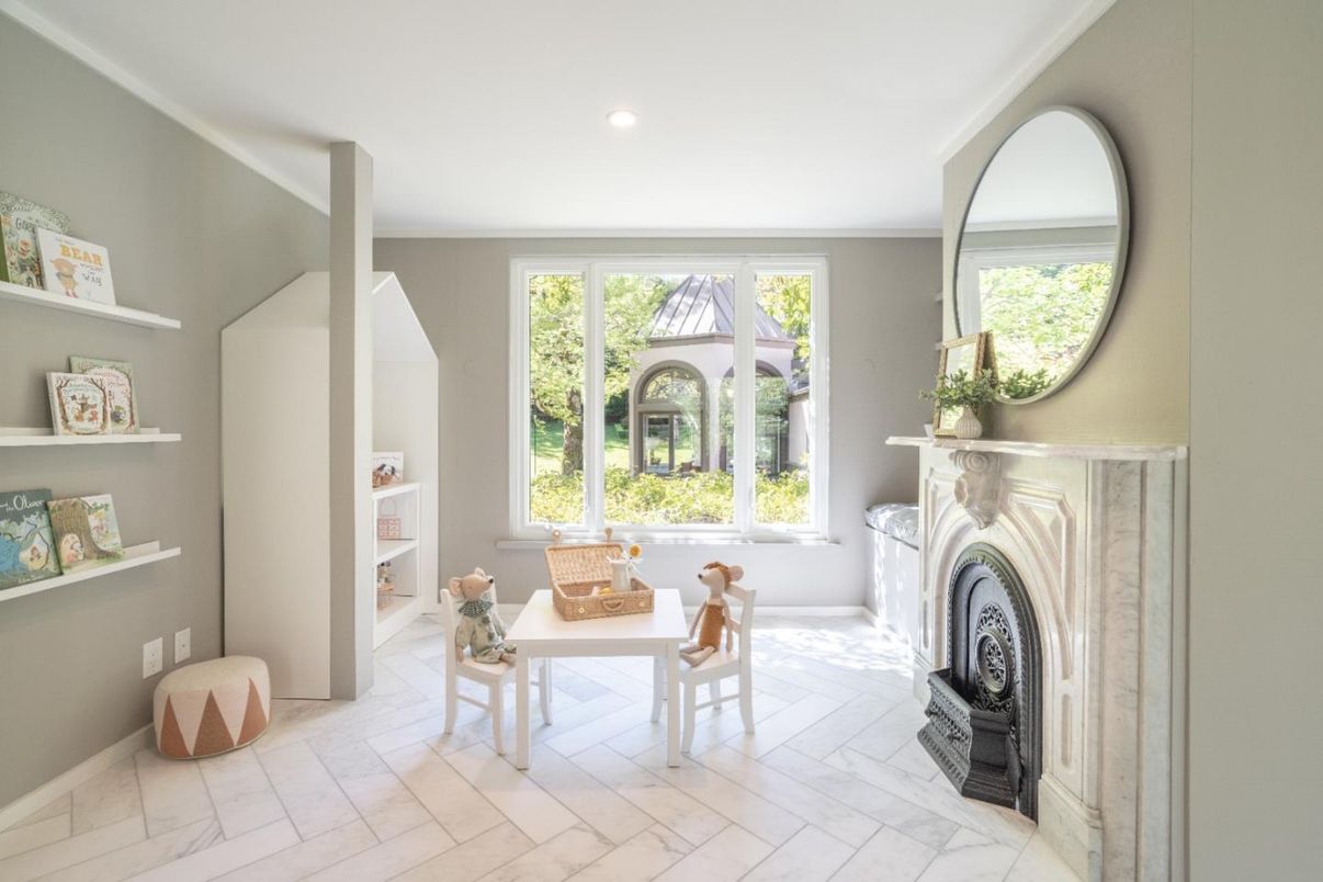 Fireplace, Interior, Marble, Recessed Lighting, Washer