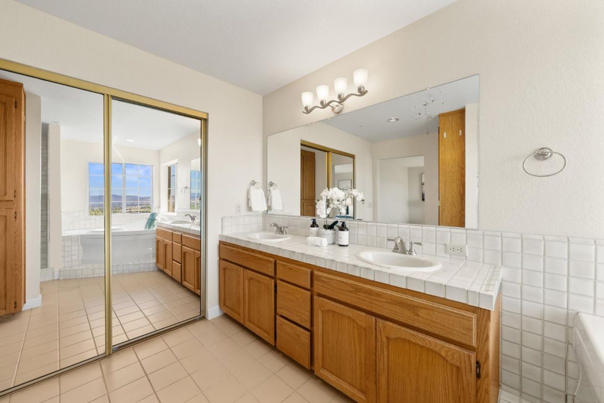 Bathroom, Dual Sink Vanities, Glass Shower, Interior, Tile Countertops