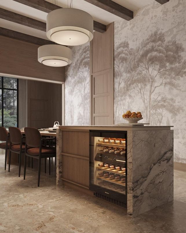 Dining room, Interior, Pendant Lights, Wooden Beams