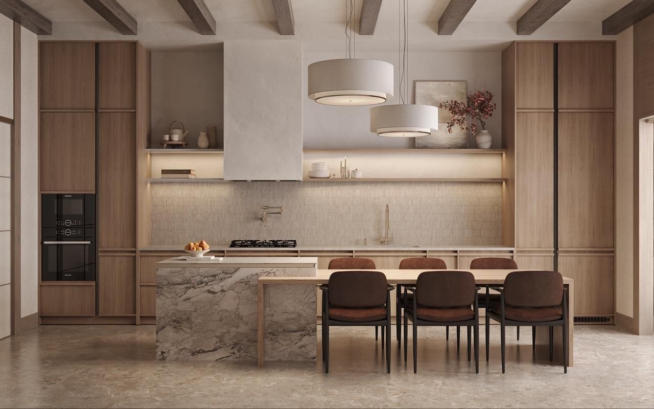 Interior, Kitchen, Pendant Lights, Wooden Beams