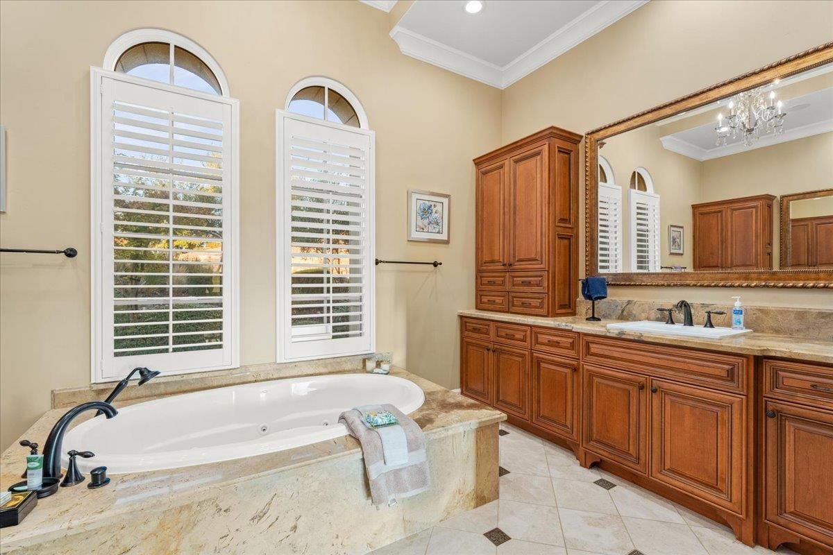 Bathroom, Chandelier, Interior, Recessed Lighting