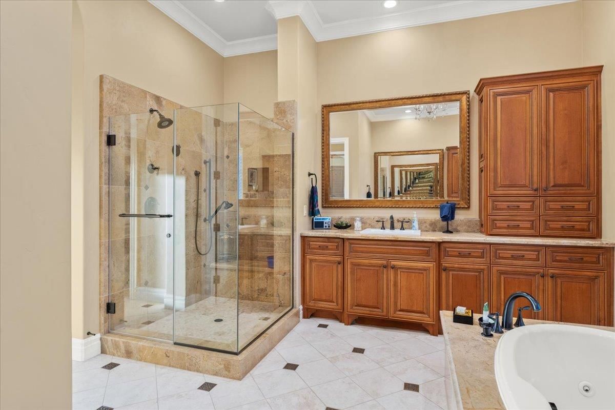 Bathroom, Dual Sink Vanities, Glass Shower, Interior, Recessed Lighting