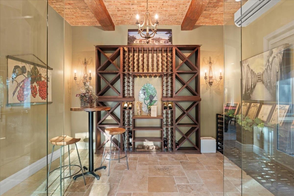 Chandelier, Interior, Wine Storage, Wooden Beams