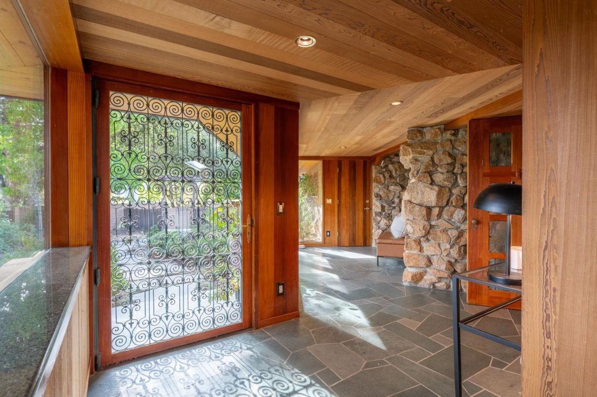 Interior, Recessed Lighting, Stone Walls, Wooden Ceilings