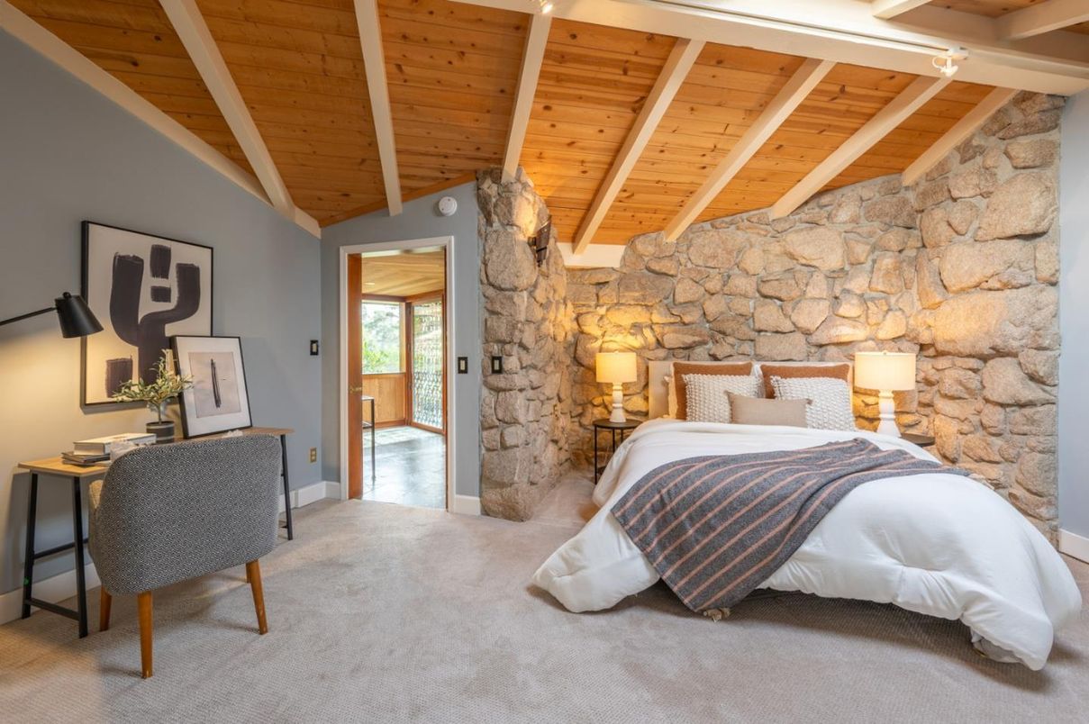 Bedroom, Home Office, Interior, Stone Walls, Wooden Beams, Wooden Ceilings