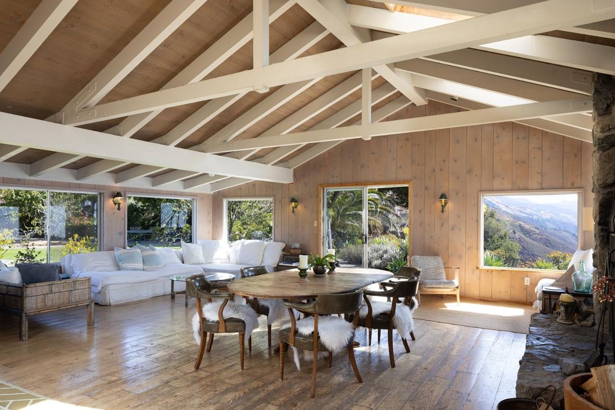 Dining room, Fireplace, Interior, Living room, Wooden Beams, Wood Texture Flooring, Wooden Walls