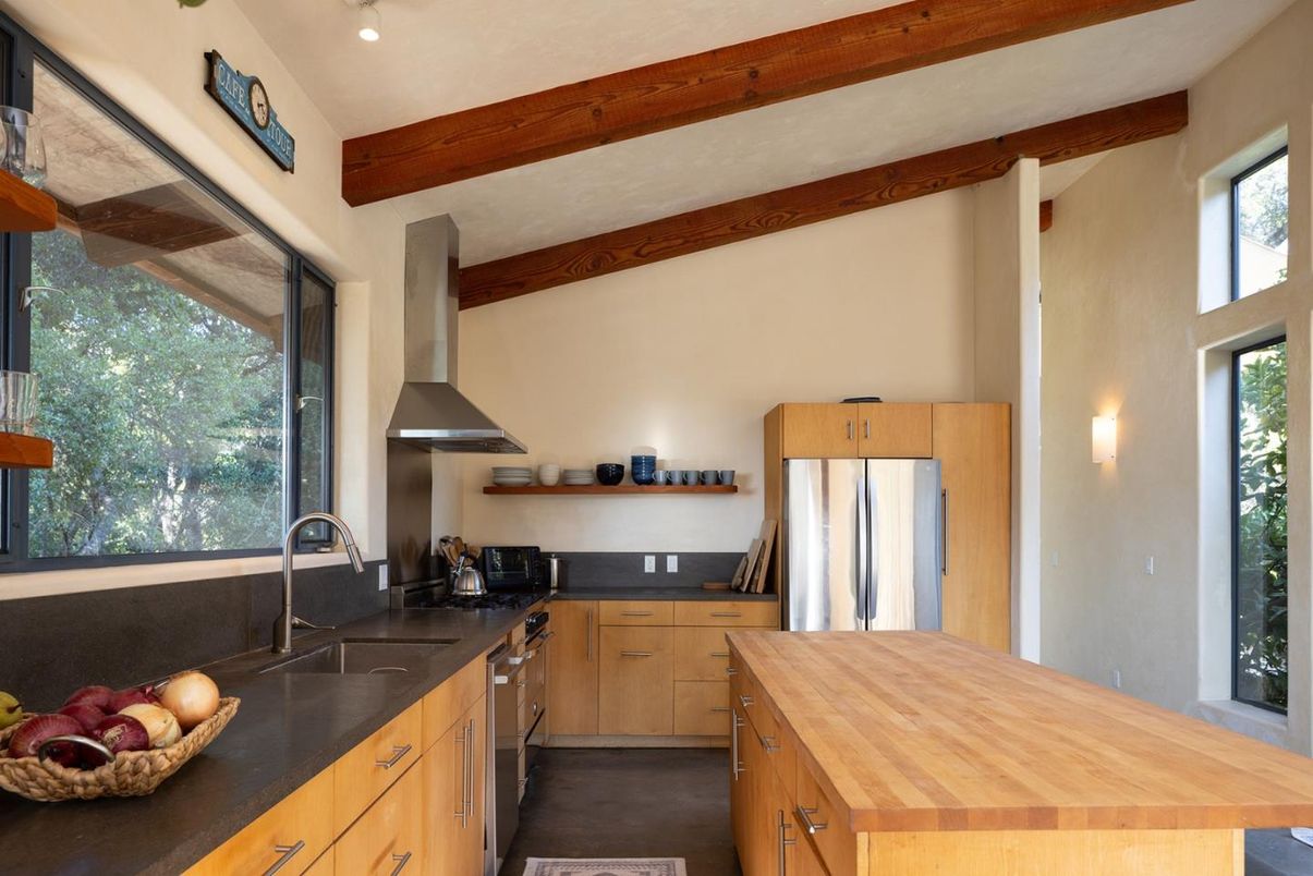 Interior, Kitchen, Recessed Lighting, Stainless Steel Appliances, Wooden Beams