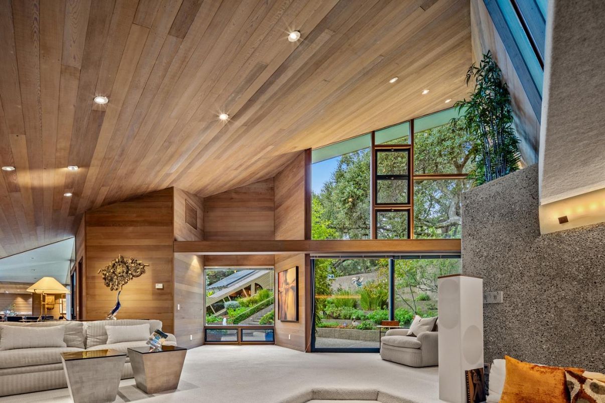 Fireplace, Interior, Living room, Recessed Lighting, Wooden Ceilings, Wooden Walls