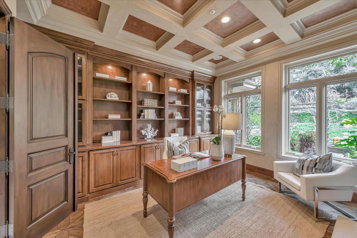 Home Office, Interior, Recessed Lighting, Wood Texture Flooring