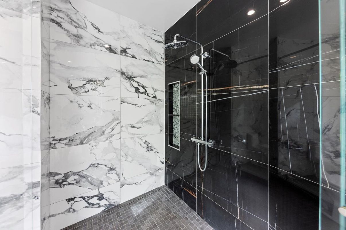 Bathroom, Glass Shower, Interior, Marble Walls