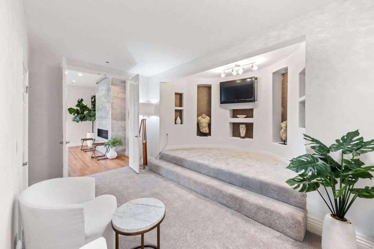 Fireplace, Interior, Recessed Lighting, Wood Texture Flooring