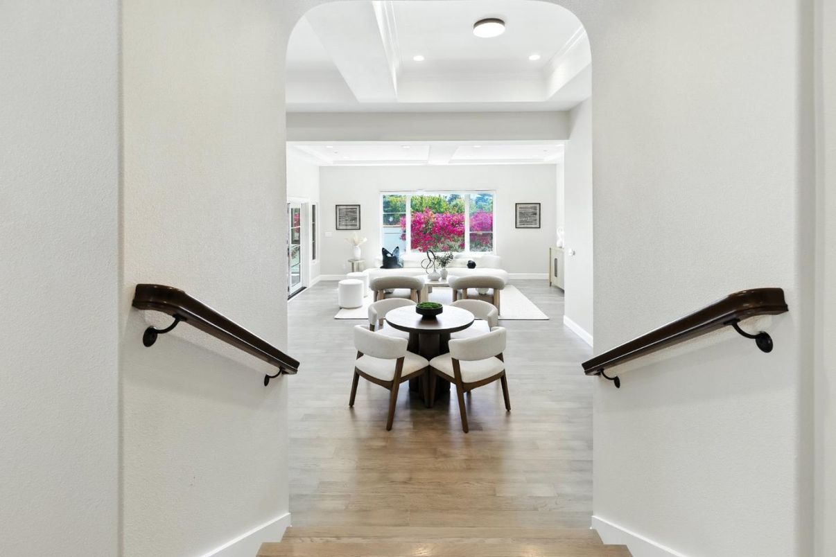 Dining room, Interior, Recessed Lighting, Wood Texture Flooring