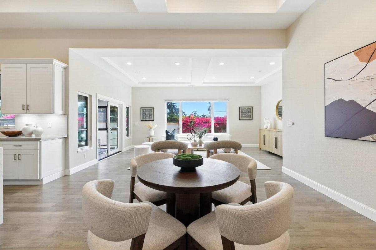 Dining room, Interior, Recessed Lighting, Wood Texture Flooring