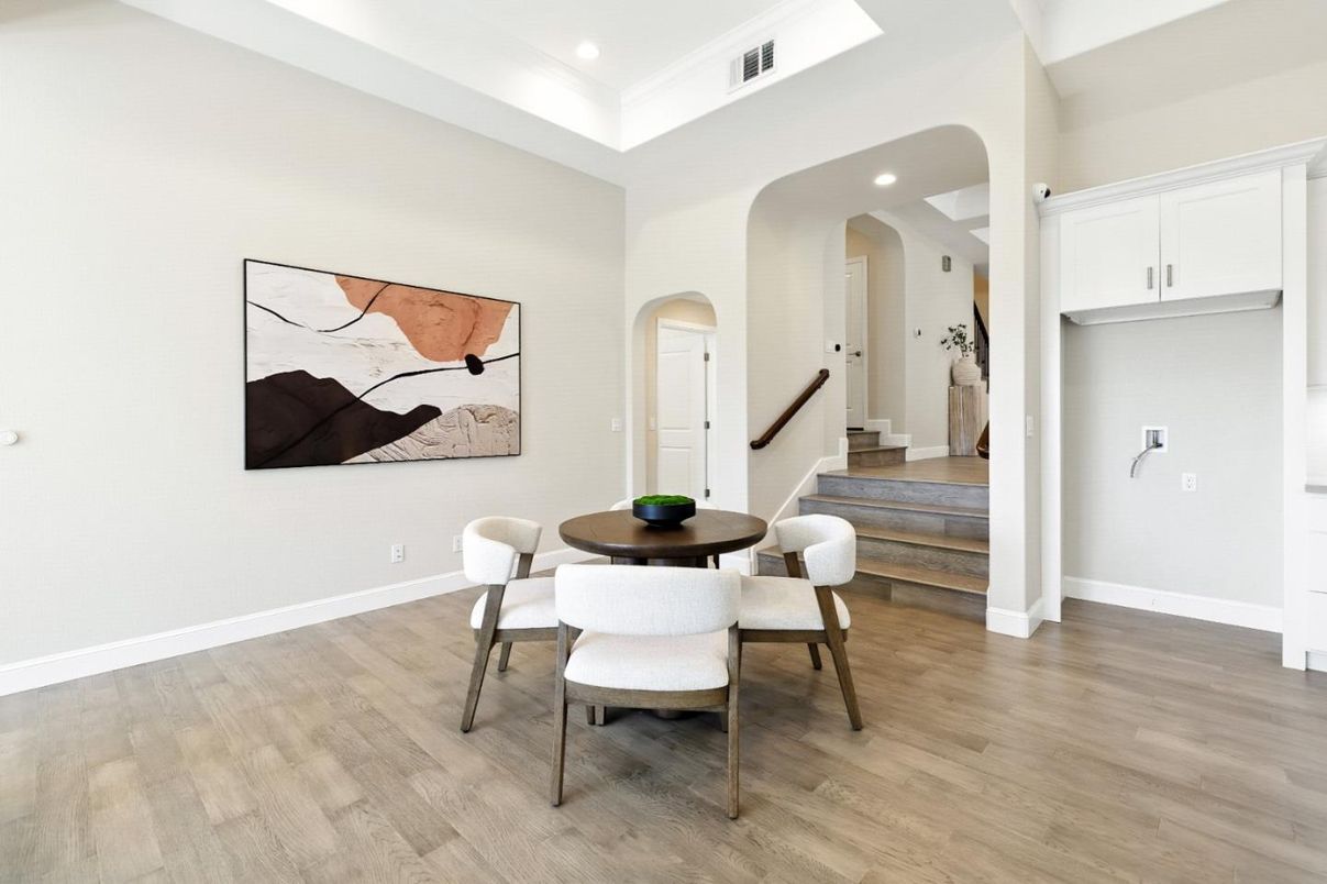 Dining room, Interior, Recessed Lighting, Wood Texture Flooring