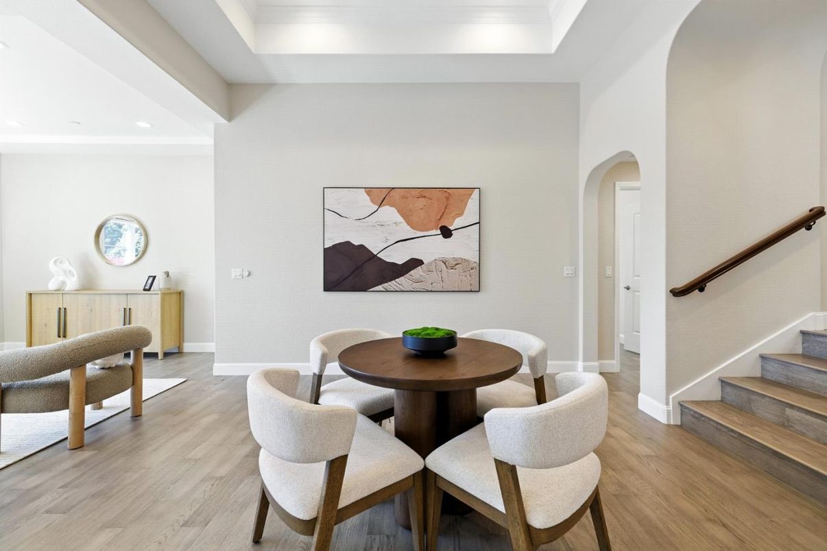 Dining room, Interior, Recessed Lighting, Wood Texture Flooring