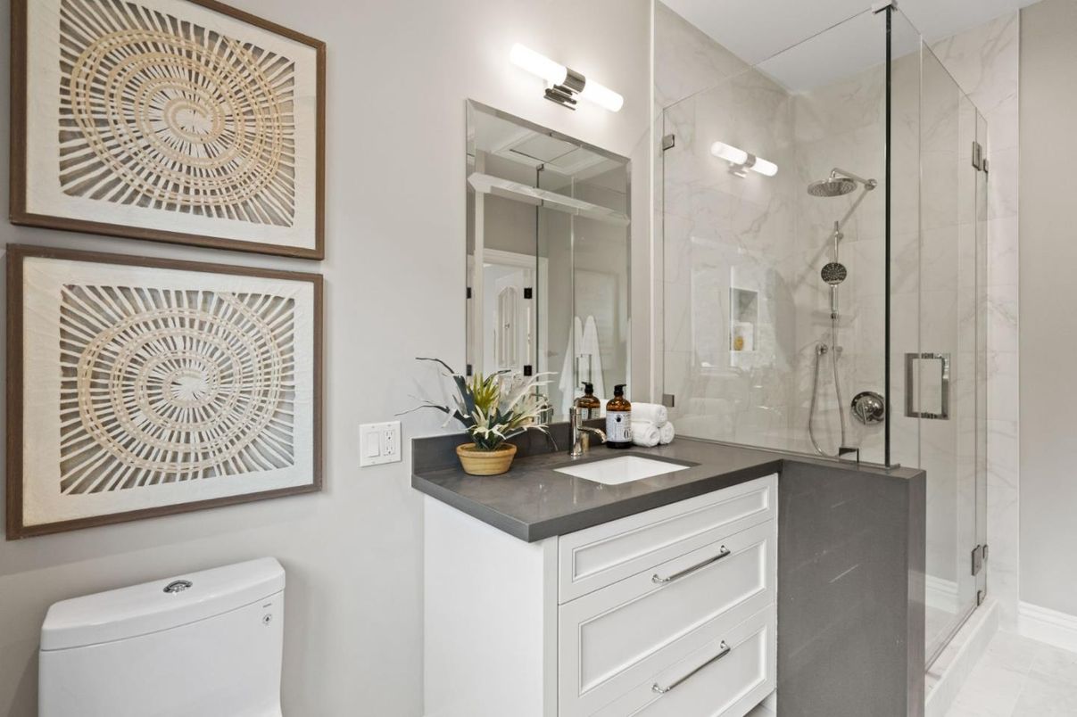 Bathroom, Glass Shower, Interior, Marble Walls