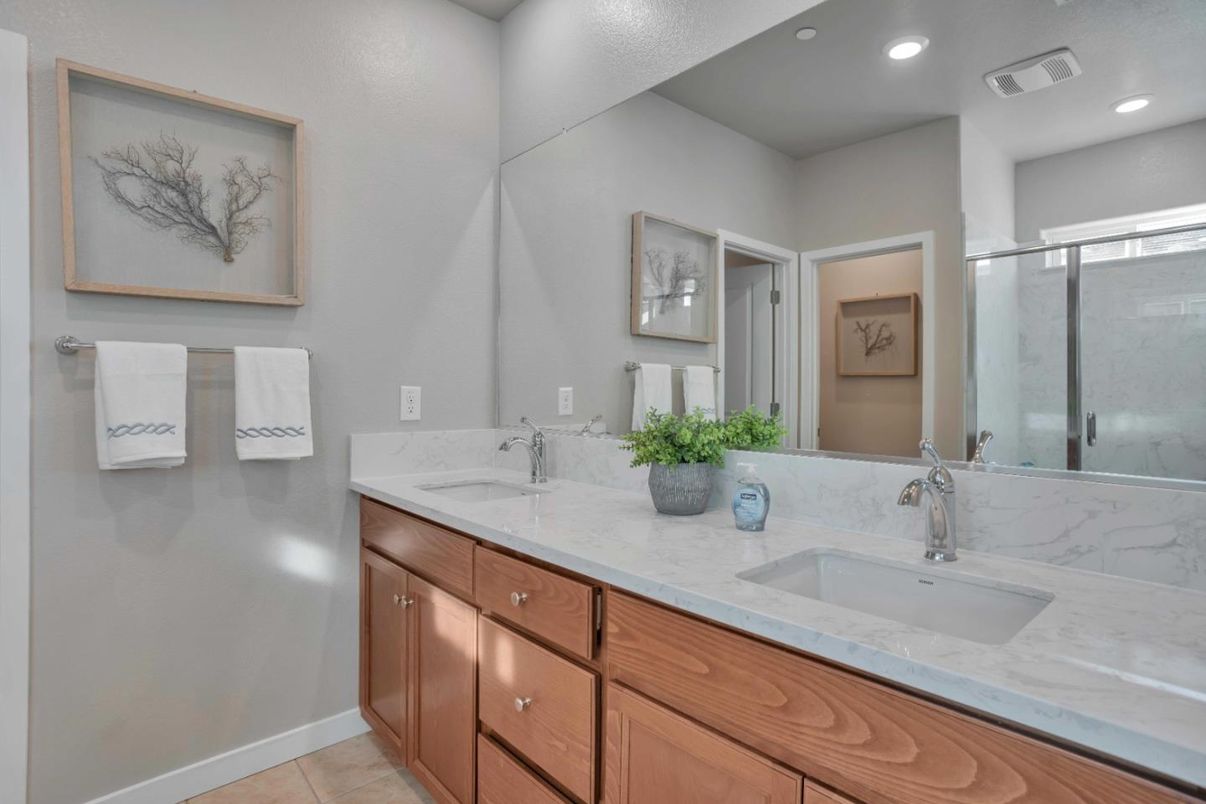 Bathroom, Dual Sink Vanities, Glass Shower, Interior, Recessed Lighting