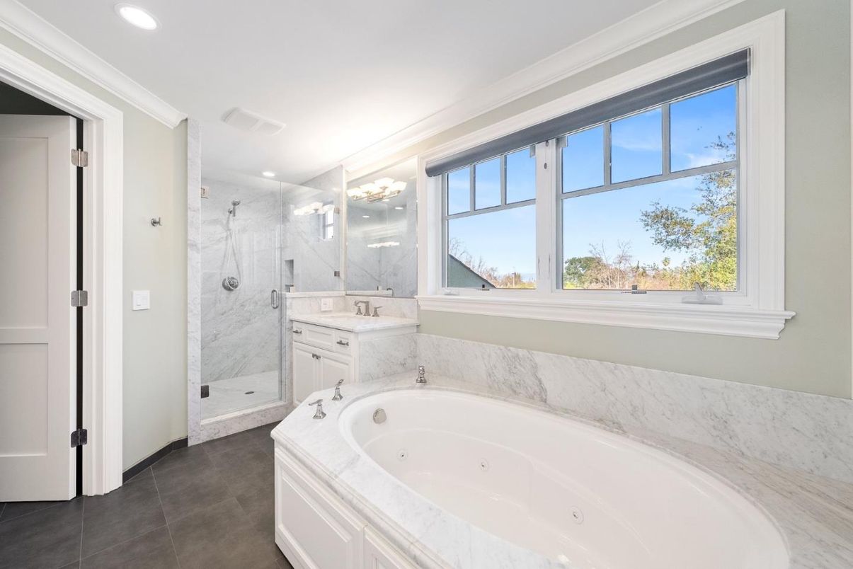 Bathroom, Glass Shower, Interior, Marble Walls, Recessed Lighting