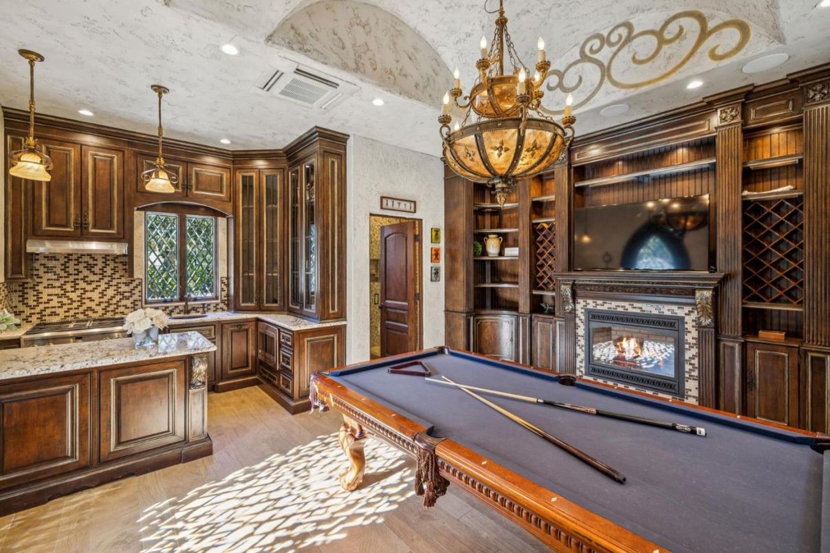 Billiard Table, Chandelier, Fireplace, Game Room, Interior, Pendant Lights, Recessed Lighting