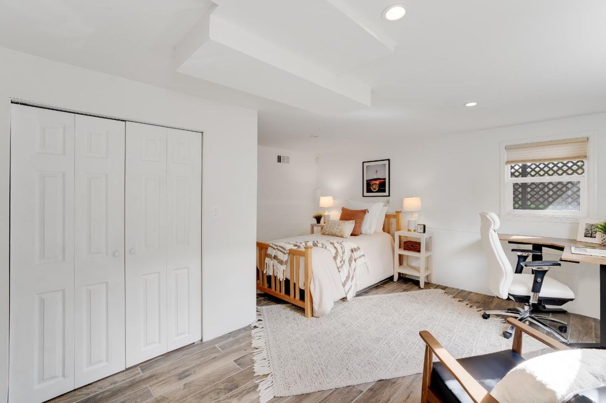 Bedroom, Home Office, Interior, Recessed Lighting, Wood Texture Flooring