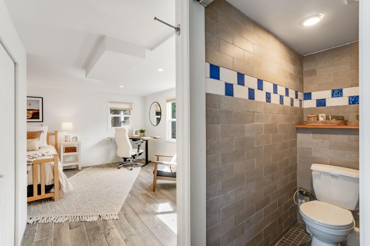 Bathroom, Bedroom, Home Office, Interior, Recessed Lighting, Wood Texture Flooring