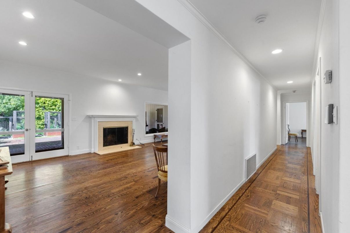 Fireplace, Interior, Recessed Lighting, Wood Texture Flooring