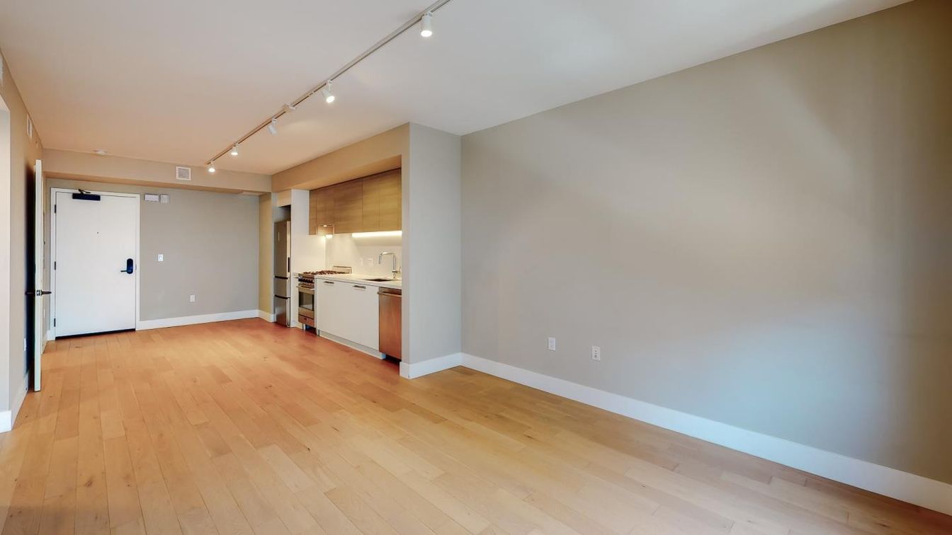 Empty room, Interior, Kitchen, Recessed Lighting, Wood Texture Flooring