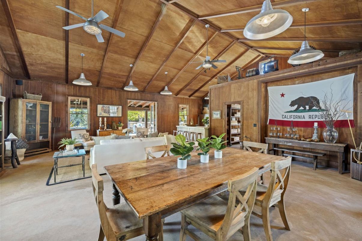 Dining room, Fireplace, Interior, Living room, Pendant Lights, Wooden Beams, Wooden Ceilings, Wooden Walls